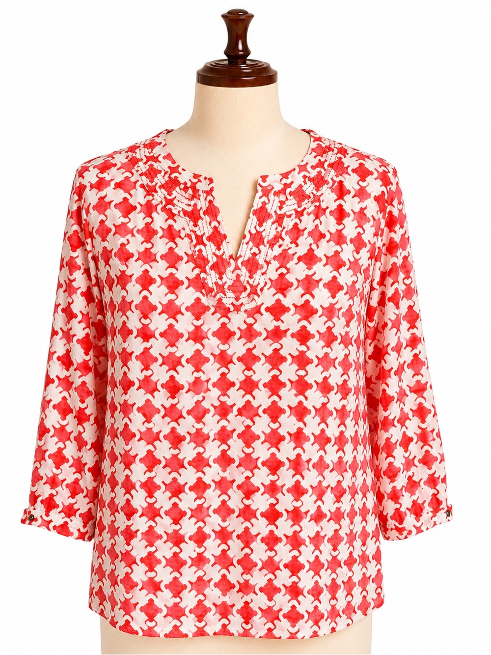 Talbots Red and White Patterned Split-Neck Tunic